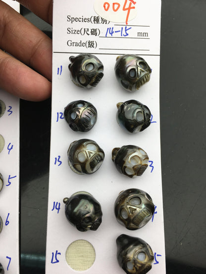 1pc 12-14mm Big Tahitian HandMade Carved Skull Sea Pearl Beads For necklace pendant earrings, Natural Color, Diy pearl, CAC-SKU-015-1