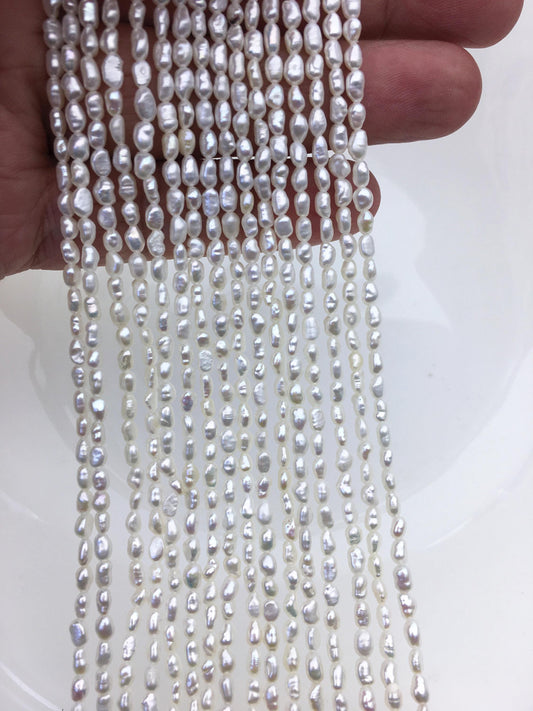 AAA- 2.8-3.2mm white nugget seed pearls, irregular nugget freshwater pearl strand, cheap price, pearl factory china, LM2-3A-1