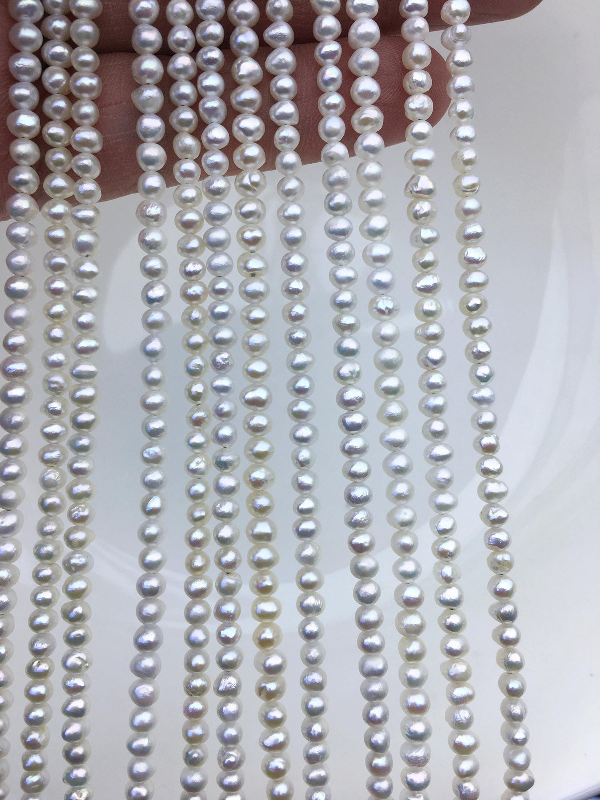 AA+ 3.5-4mm tiny white button pearls,full strand,Rondelle pearl Beads,white freshwater pearl,loose strands,SM3-2A-3