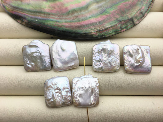 1 pair AA+ 18-20x18-21mm Big White Rectangle Freshwater Pearl White loose Beads Pair,0.9mm through hole,ZS-103-37-64