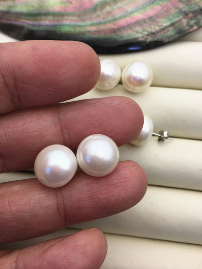 5 pairs AA 12-13mm White baroque Pearl Stud Earrings,freshwater pearl earrings,Wedding,classic pearl studs,SE1-069-29