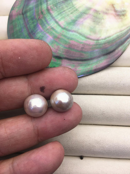1 pair AAA 12-13mm Gray Mabe Half Ball Freshwater Pearl stud earrings,SE3-022-1