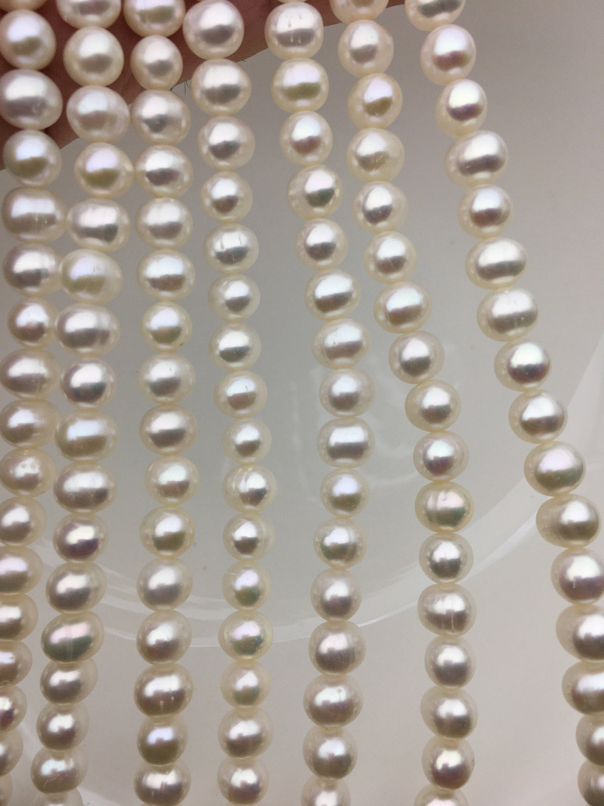 AA+ 6.3-7.3mm White potato pearls, around 58pcs, potato shape pearl, Full Strand, Freshwater Pearl Near round Beads, CR7-2A-3