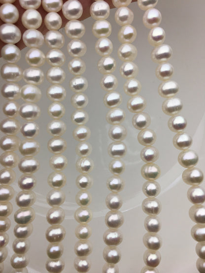 AA+ 6.3-7.3mm White potato pearls, around 58pcs, potato shape pearl, Full Strand, Freshwater Pearl Near round Beads, CR7-2A-3