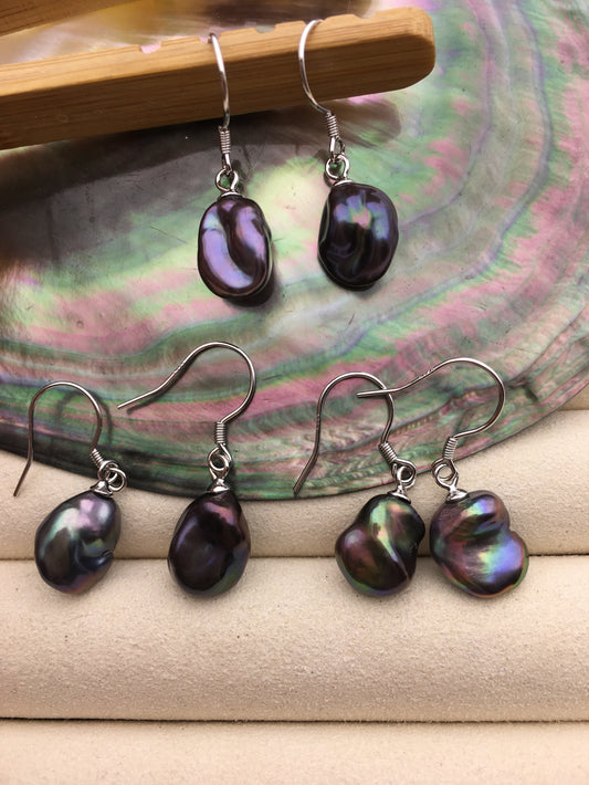AAA 9-10mm deep blue rainbow baroque keshi Freshwater Pearl Dangle Earrings,Earrings for Women Girls,SE3-174-2