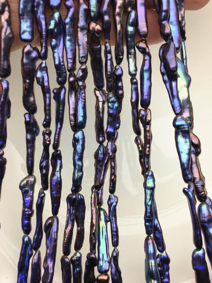15.5'' AAA 4-6mm black blue rainbow Toothpick pearls,ZS-80-12