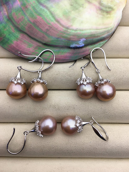 AAA 11-12mm natural purple drop edison pearl dangle earrings, S925 Sterling Silver earrings, wedding pearl earrings, SE3-T9-72
