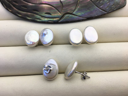 1 pair AAA 10-11mm White Ellipse Fresh Water pearl stud earrings,S925 Sterling Silver,dangle pearl earrings,SE3-T71