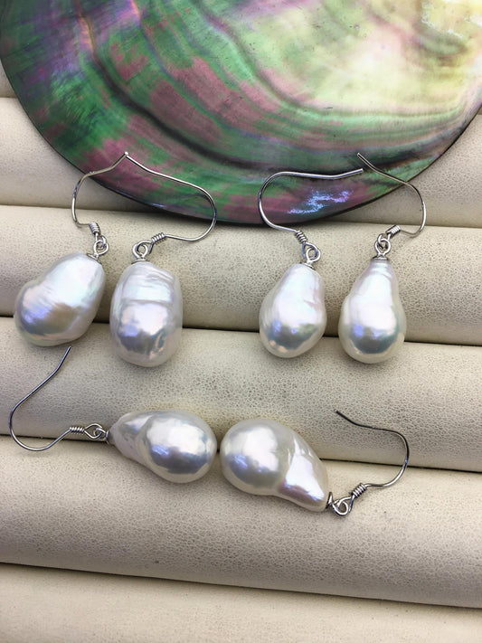 1 pair AAA 11-12mm white drop edison pearl dangle earrings, S925 Sterling Silver earrings, wedding pearl earrings, SE3-T9-20
