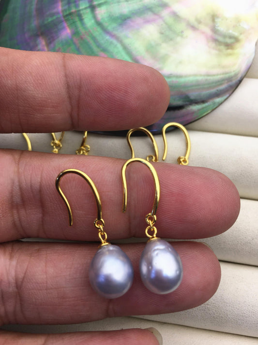 1 pair AA+ 9-10mm Silver Gray South Sea drop pearl Gold dangling earrings,SE3-109-5