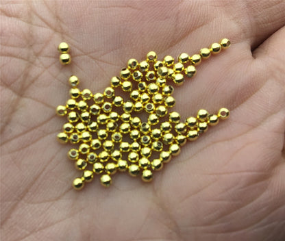100pcs 2.5mm Yellow Gold Plated Handmade Bali Style Smooth Round Beads,AAL-010