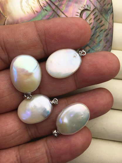1pc AAA 15-17mm White Big Coin Baroque pearl pendant,Sterling silver pearl pendant,NC1-T46