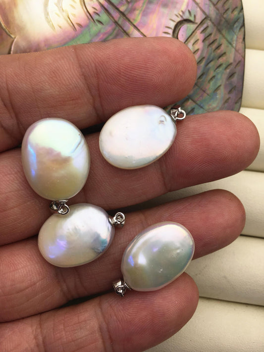 1pc AAA 15-17mm White Big Coin Baroque pearl pendant,Sterling silver pearl pendant,NC1-T46