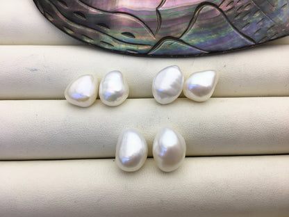 2 pairs AAA 10mm White Nugget baroque loose pearl pairs, Earring Supplies, no hole, Freshwater Pearls earrings - ZS-103-37-27