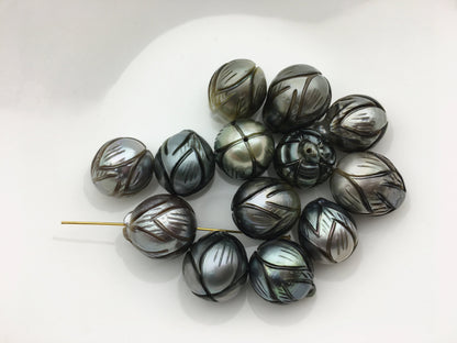 1pc 12-13mm Lotus Flower Carved Tahitian Pearl - Hand Carved - Tattoo Tahitian Pearls, carved pearls, flower designs, CAC-FLW-9-14