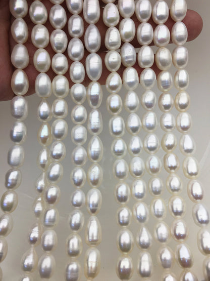 AA+ 8-8.5mm x 9-11mm Cultured White Freshwater Rice Pearls beads,drop pearl necklace,diy pearl beads,gift for her,LR8-T3