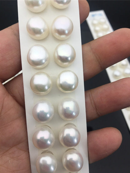 Rare!AAA 11.5-12mm White baroque button freshwater pearls, near round button pearl pairs, pearl earring, pearl stud, BTN11-2A-5