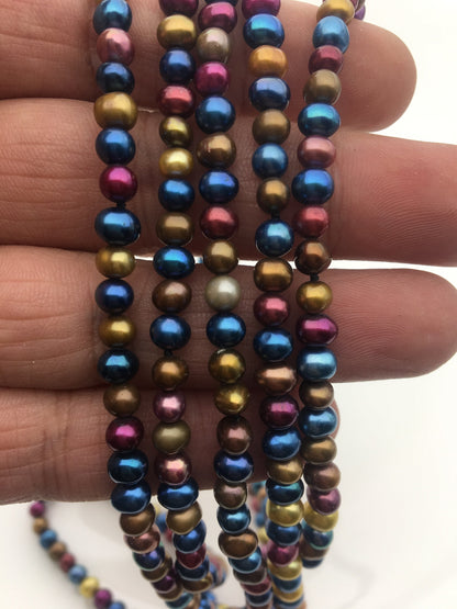 62'' 5mm red blue mix color small potato pearl Necklace,Wedding Necklace, Mothers Day,Happiness,wholesale,NPN1-104-13