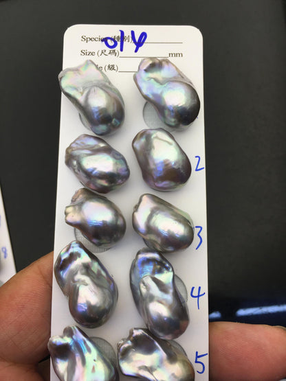 1 pair AAA 12-16x18-25mm Gray Flame ball Pearl Pairs - half hole - large Baroque freshwater pearl pairs,FL15-3A-8-64