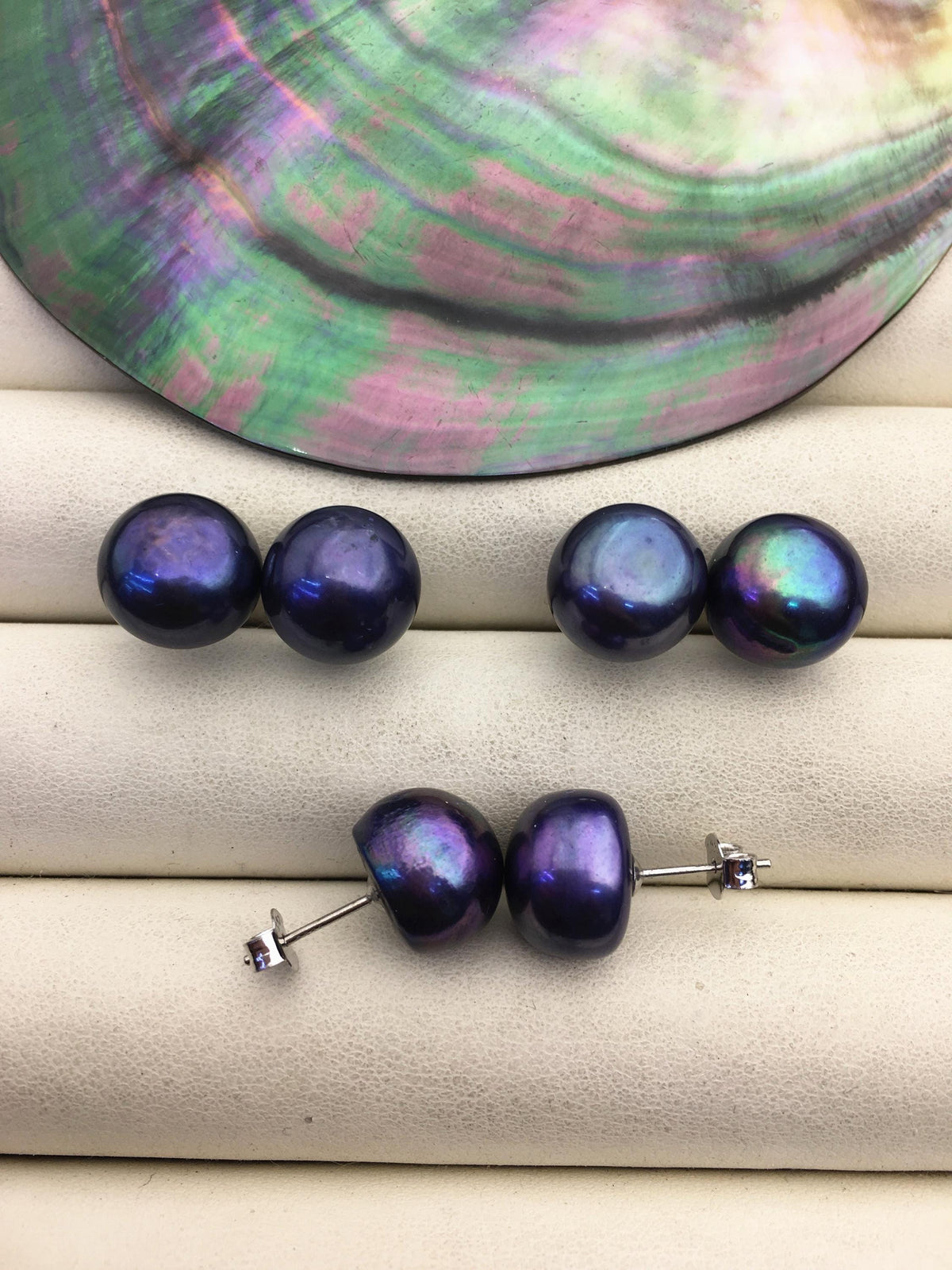 AA+ 12-13mm Big Black Pearl stud Earrings,Sterling Silver,SE1-011