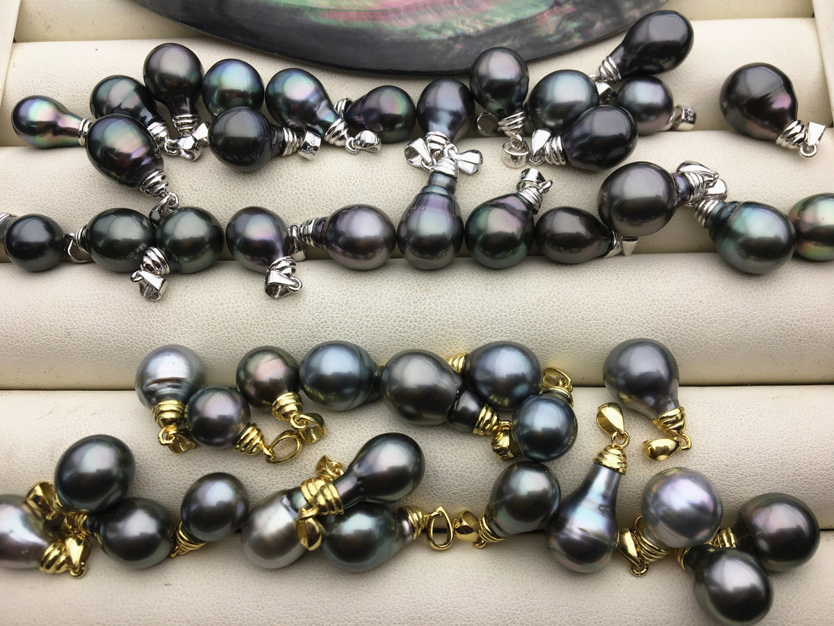 1pc 8-10mm Drop Tahitian Pearl Pendant, Sterling silver Pendant, natural color sea pearl, pearl necklace - 925 silver chain - NC1-035