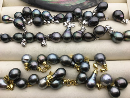 1pc 8-10mm Drop Tahitian Pearl Pendant, Sterling silver Pendant, natural color sea pearl, pearl necklace - 925 silver chain - NC1-035