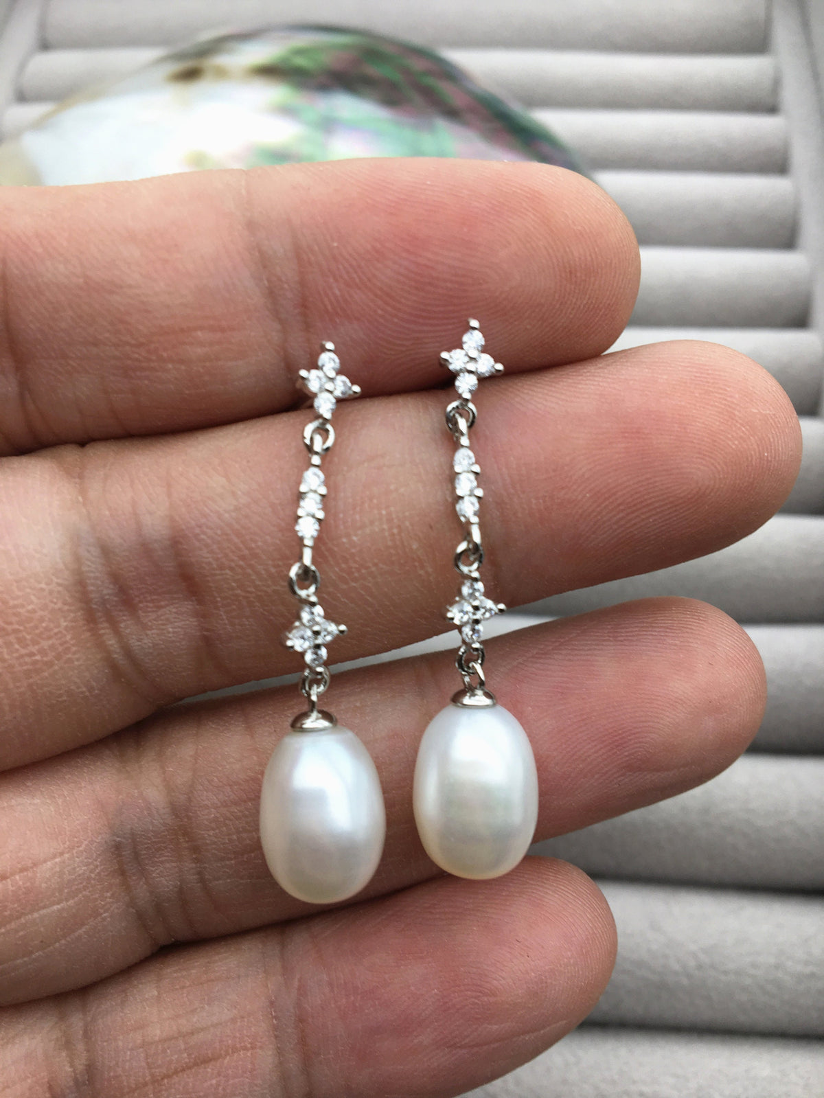 AAA 9mm White rice pearl stud earrings,S925 Sterling Silver pearl earrings,pearl for women for girl,SE3-134