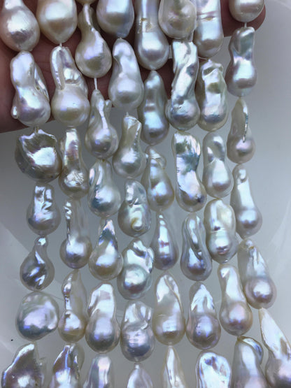 15.5'' AAA 13-15mm White flame ball pearl,FL15-3A-7-30
