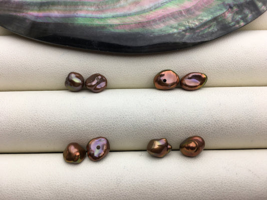 2 pairs AAA 6-7mm Brown keshi pearls Pair,for make stud earrings,ZS-127-38