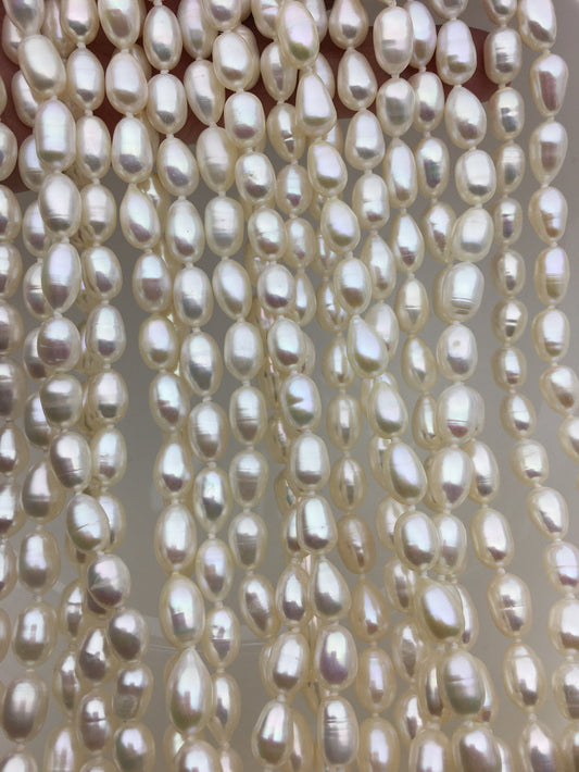High Luster!32inches AA+ 7mm white rice oval pearl Necklace, Wedding Necklace, wholesale, NPN1-T32