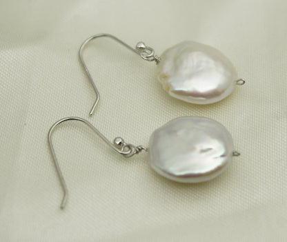 AAA White Coin Pearl Dangle Earrings- S925 silver pearl dangle earrings,SE3-105