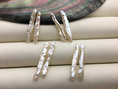 2 pairs AA+ 3-5x25-30mm white Toothpick pearls Pair, for make dangle earrings, baroque pearl, loose pearl beads, ZS-127-62-43
