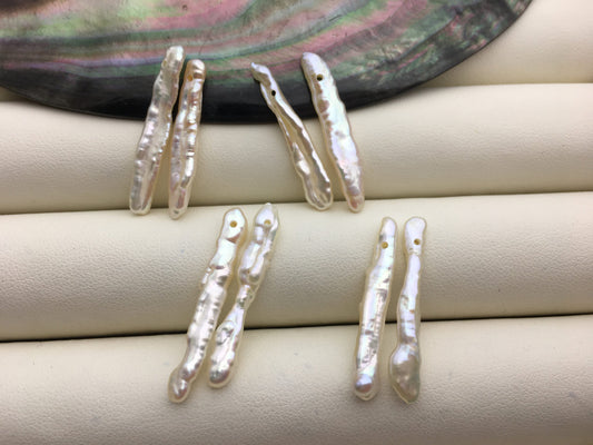 2 pairs AA+ 3-5x25-30mm white Toothpick pearls Pair, for make dangle earrings, baroque pearl, loose pearl beads, ZS-127-62-43