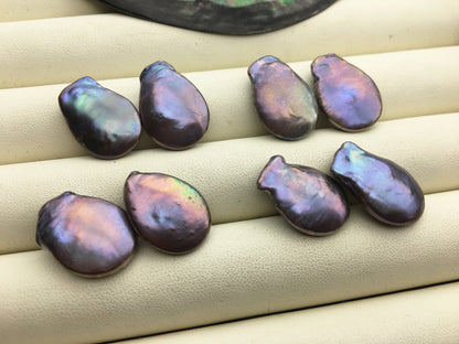 2 pairs AA+ 15-16x20-21mm Big Drop Coin Purple Black Freshwater Pearl Brown loose Beads Piar,wholesale,ZS-103-37-25