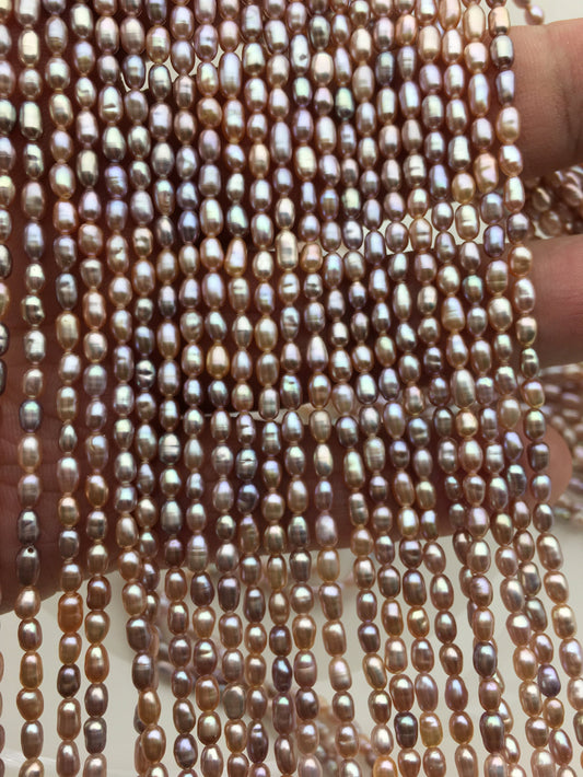 Pink-Purple Rice Freshwater Pearl Strand — 2.8–3 × 3.5–5 mm