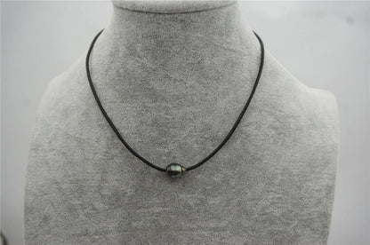 10-12mm Tahitian pearls hand rolled and knotted leather necklace, men or women choker, Black Leather Pearl necklace, Le11-025