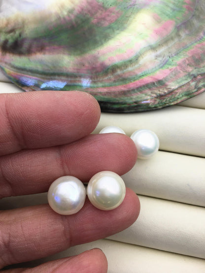 2 pairs AA+ 12-13mm big white nugget baroque Pearl Stud Earrings, freshwater pearl earrings, classic pearl studs, SE1-069-25