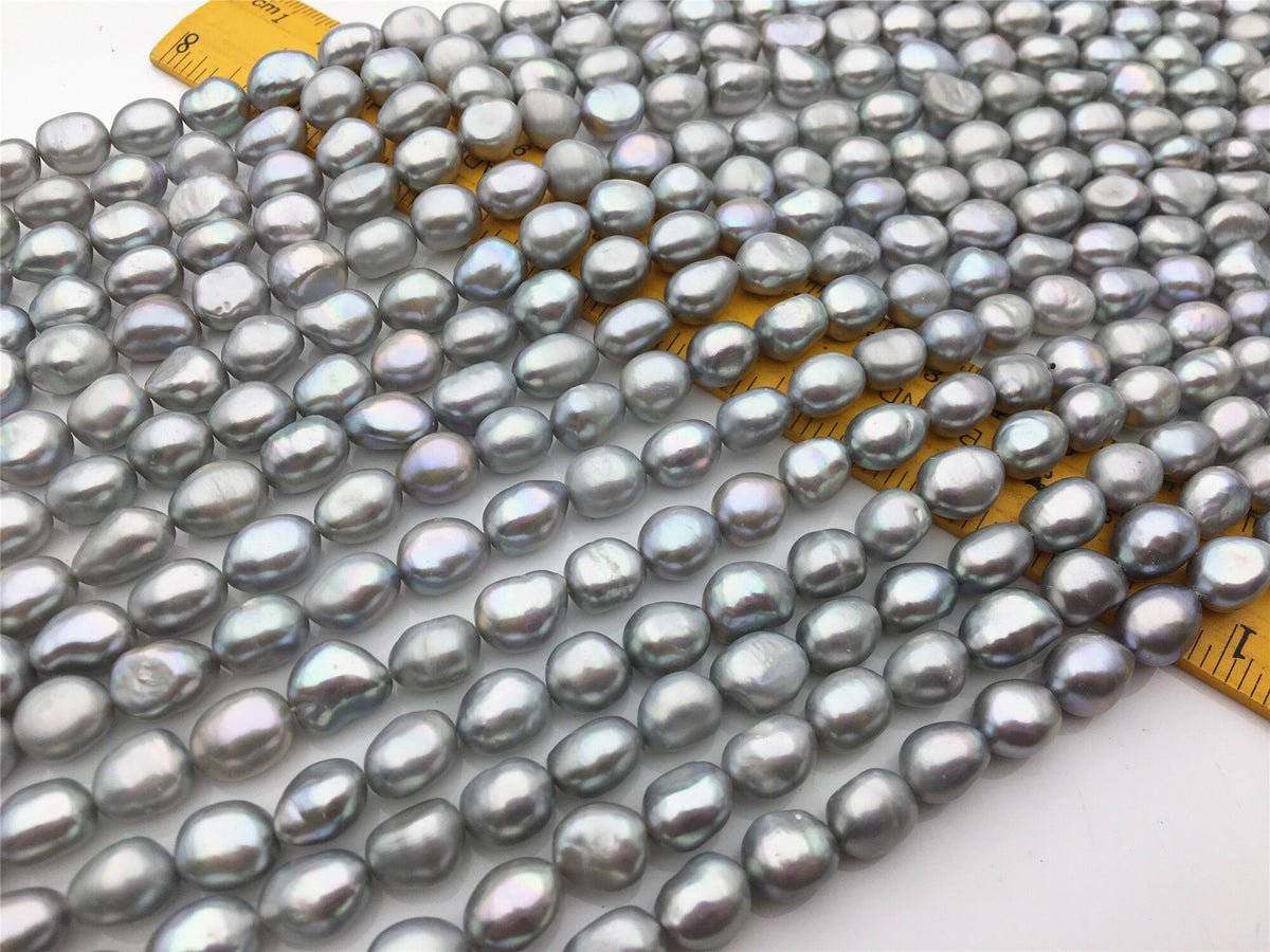 AAA 8.3-9.2mm gray nugget freshwater pearls, Irregular Beads for Pearl Necklace bracelet, gray baroque pearl strand, LM9-3A-31