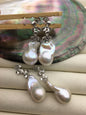 1 pair AA+ 14-16mmx20-28mm flame ball pearl stud earrings, sterling silver, earring with white baroque Natural Pearl, SE3-031-2