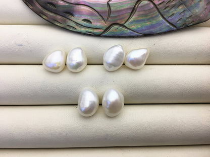 2 pairs AAA 10mm White Nugget baroque loose pearl pairs, Earring Supplies, no hole, Freshwater Pearls earrings - ZS-103-37-27