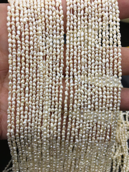 5 strands A+ 2-2.2mm*3.4-4.0mm very tiny white rice pearls, diy pearl, genuine pearl, Cultured pearl, diy pearl beads, LR2-2A-4