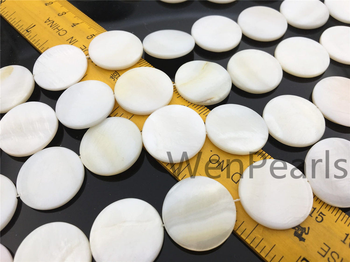 20mm Natural Mother of Pearl shell coin beads full strand,White shell,Ivory shell,GSHE-C-006