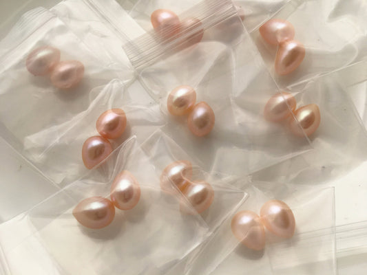 5 pairs AAA 7.5-8mm Pink Teardrop freshwater pearls Pair,0.9mm top half hole,LR8-3A-9