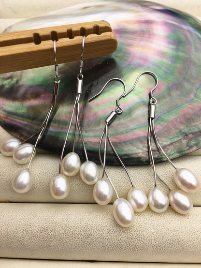 AAA white/black brown rice pearl S925 Sterling Silver dangle earrings,white Pearl Drop Earrings,wholesale pearl,SE3-084