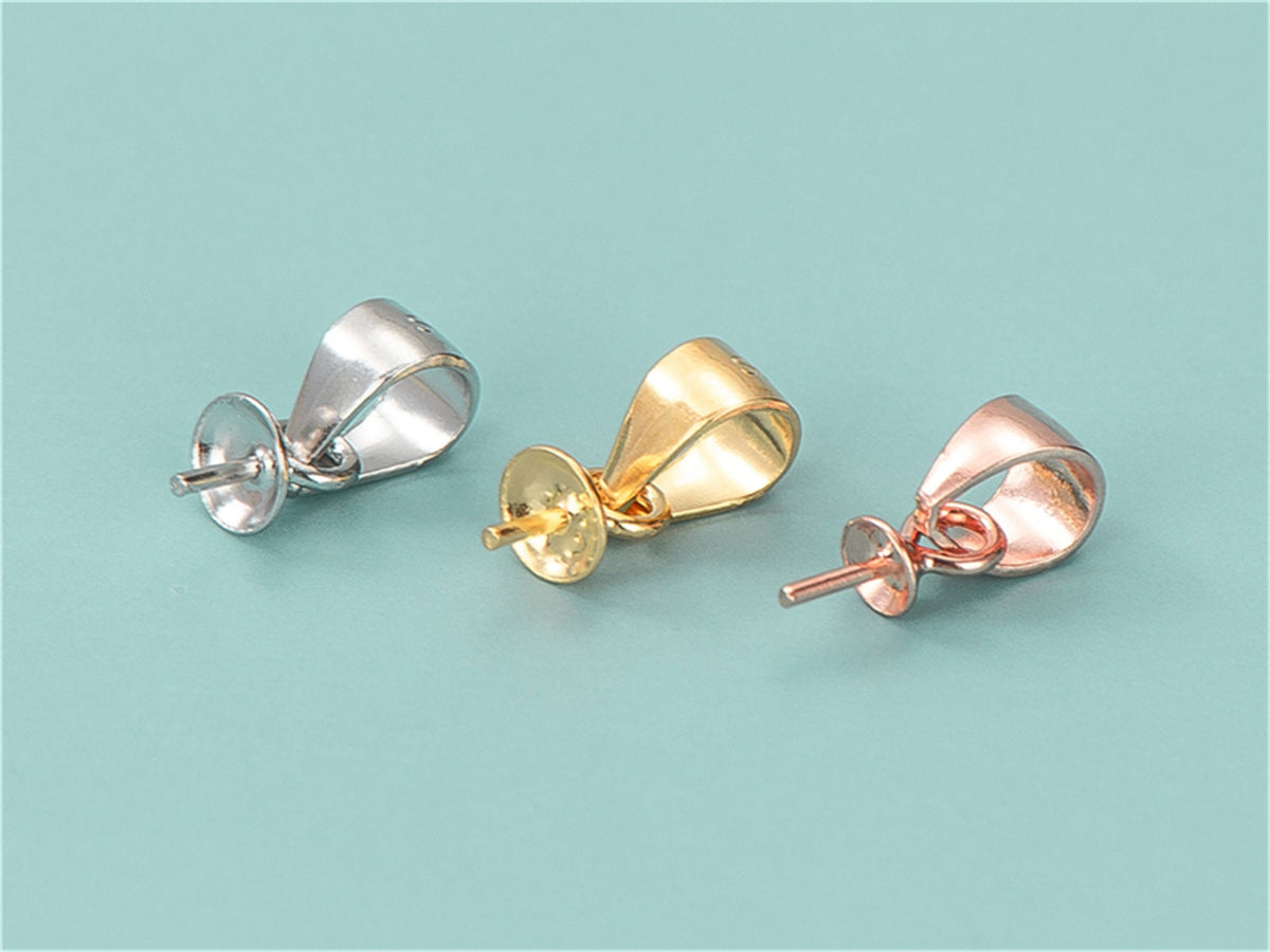 5pcs/10pcs 3mmx11mm Silver/Gold/Rose Gold S925 Sterling Silver Bail Pin w/Cup Pearl Charm Pendant Connector 3mm cap Findings,ASL-P-001