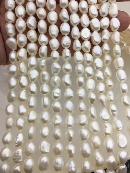 AAA 6.5-7.3mm white nugget freshwater pearls,irregular nugget freshwater pearl strand,LM7-3A-4