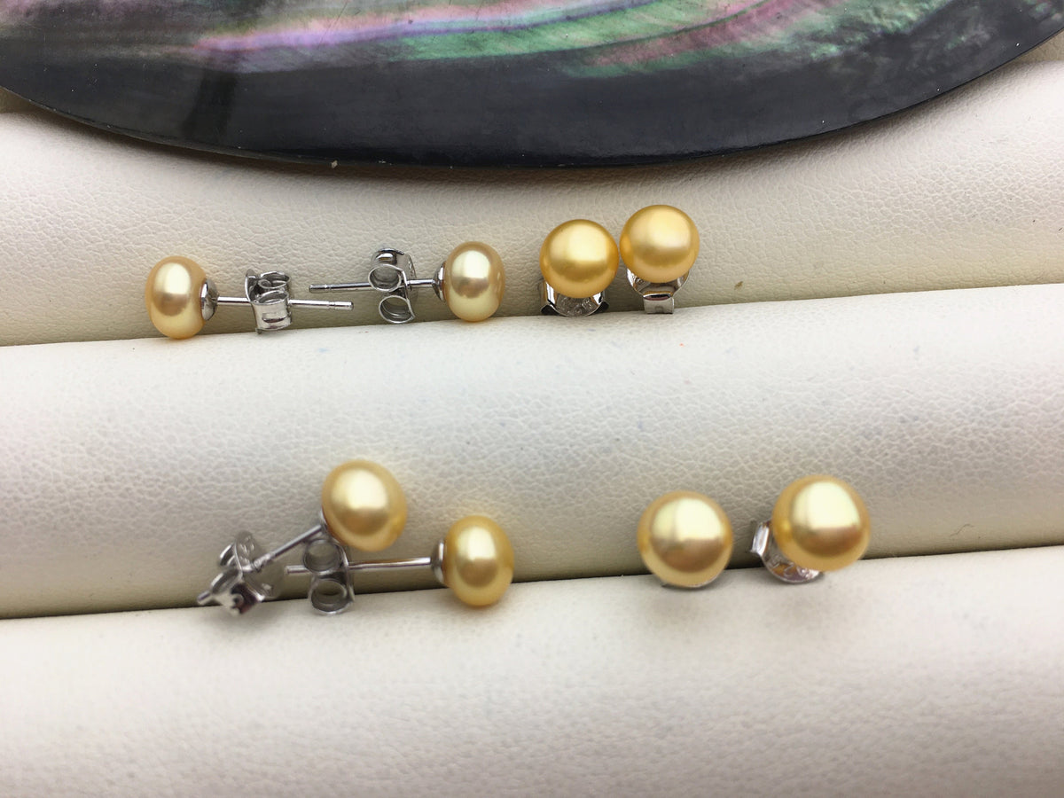 AAA 5-6mm Golden Yellow Pearl stud earrings, Sterling Silver,SE1-014