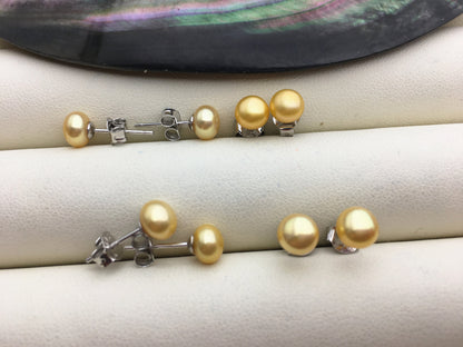 AAA 5-6mm Golden Yellow Pearl stud earrings, Sterling Silver,SE1-014