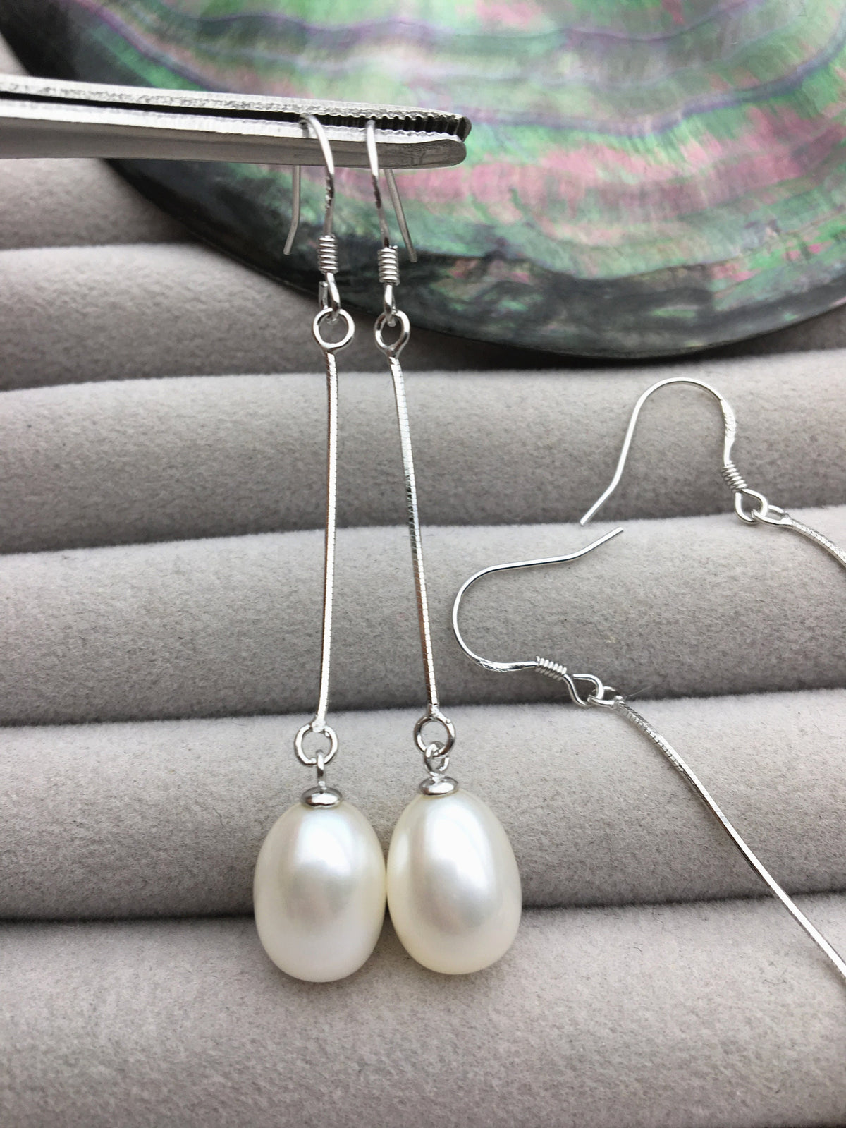 AAA White rice pearl Tassels dangle earrings,S925 Sterling Silver pearl earrings,pearl for women,SE3-142
