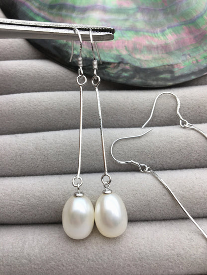AAA White rice pearl Tassels dangle earrings,S925 Sterling Silver pearl earrings,pearl for women,SE3-142